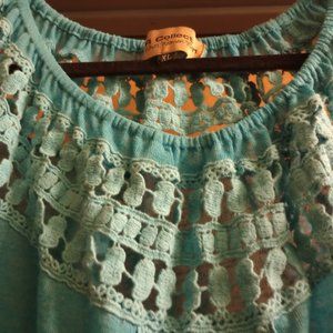 XL Sheer summer turquoise top with crochet detail